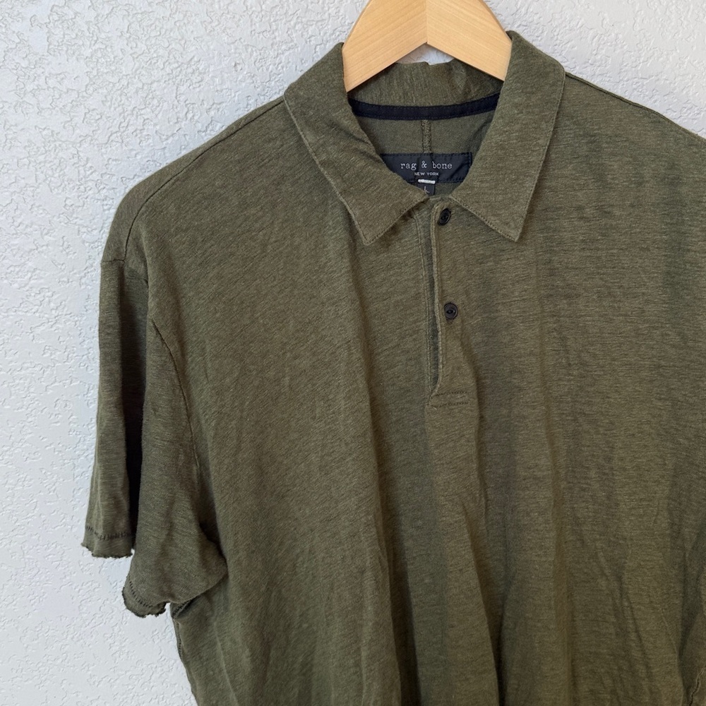 Rag & Bone Polo Collared Shirt Olive Green size Large - Picture 6 of 11